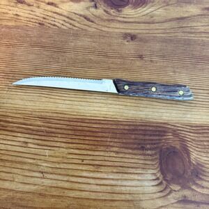 Rogers Stainless Steel Serrated Steak Knife Wood Handle
